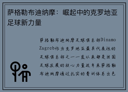 萨格勒布迪纳摩：崛起中的克罗地亚足球新力量